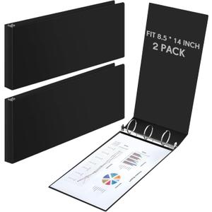 2 Pcs 8.5'' x 14'' Landscape 3 Ring Legal Size Binders 1 Inch Round Ring Binders Heavy Duty Economy Holds 8.5 '' x 14'' Paper for Artwork Blueprints, Office, Home, Work Places (Black)