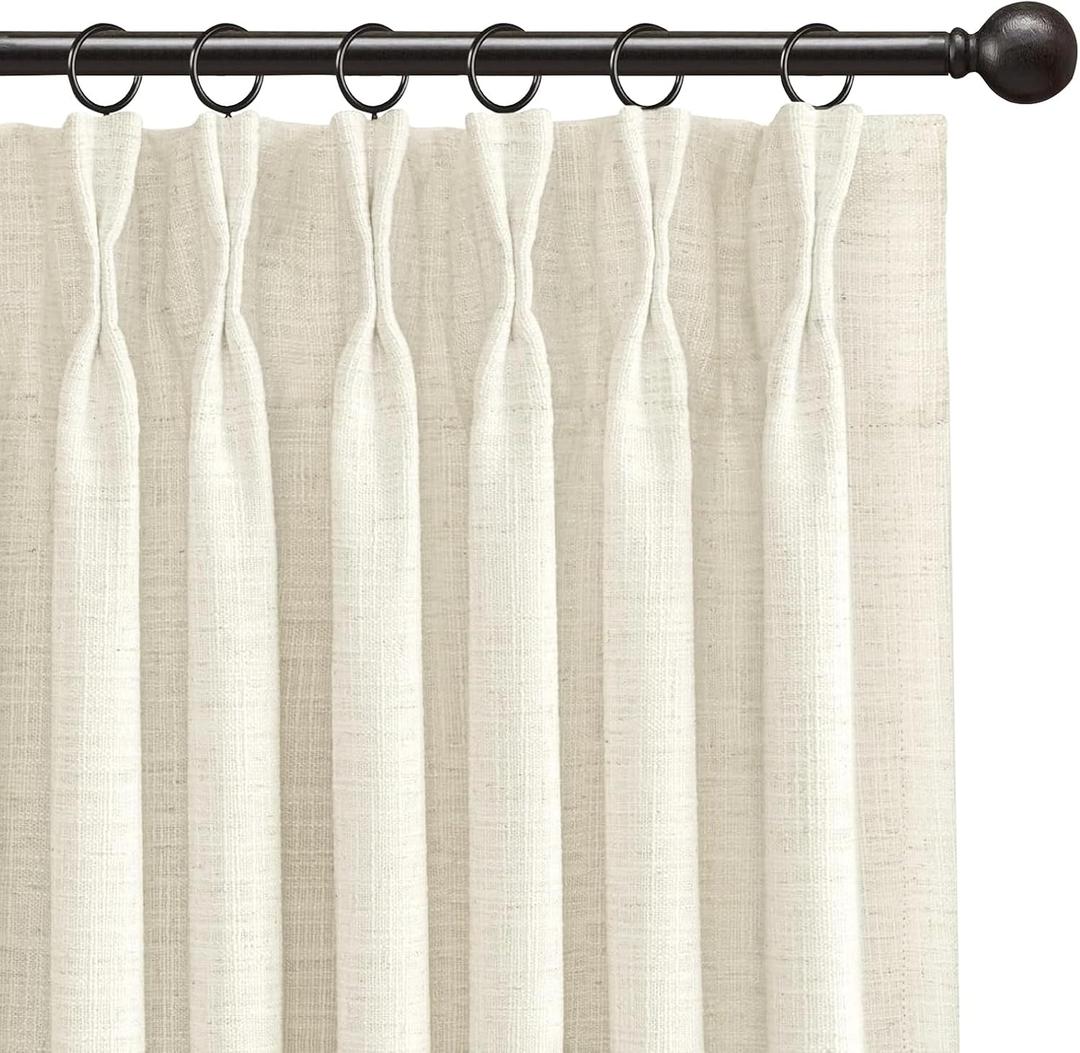 INOVADAY Pinch Pleated Curtains, 100% Light Blocking Linen Pinch Pleat Blackout Curtains for Bedroom, Thermal Insulated Blackout Drapes 2 Panels Set for Living Room - Natural on Linen, W40 x L102