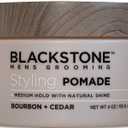 Blackstone Men's Grooming Hair Styling Pomade  Medium Hold with Natural Shine | Paraben & Cruelty | Made in USA, Bourbon + Cedar (4 oz)