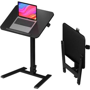 alawooder 25 Inch Mobile Folding Desk - No Assembly, Pneumatic Sit-Stand, 29-42" Height Adjustable Rolling Laptop Desk with Hidden Wheels, 0-90 Tilt Top for Home Office, Craft & Study (Black)