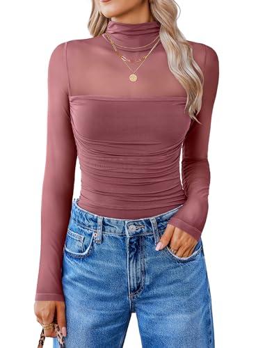 Avidlove Women Long Sleeve Bodysuit Turtle Neck Shapewear Body Suits Mesh One Piece Leotard Shirt Going Out Tops Fall Outfits, M