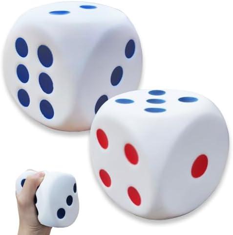 2 Pack 3.1 inch Foam Dice Stress Balls,Squishies Dice Squeeze Stress Ball Toy with Dots 6 Sides for Kids,Teenagers,Adults Board Games, to Get Your Luck Numbers,Relieve Stress Anxiety