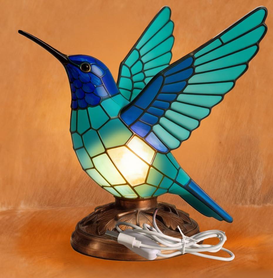 Handmade Stained Glass Bird Night Light - Hummingbird Lamp Design | Plug-in Desk & Bedside Lamp for Home Decor, Festival Gift (Hummingbird(USB))