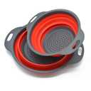 Collapsible Colander, Set of 2 Pcs Collapsible Strainer, Space-Saving Kitchen, Food-Grade Silicone Folding Strainer Colander with Handle, Red