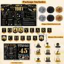 45th Birthday Decorations for Women Men, 18PCS Black Gold Back in 1981 Banner Decorations, Bday Backdrop, 45 Year Old Banner for Her Him, Birthday Card, 6 Paper Poms 9 Honeycomb Balls