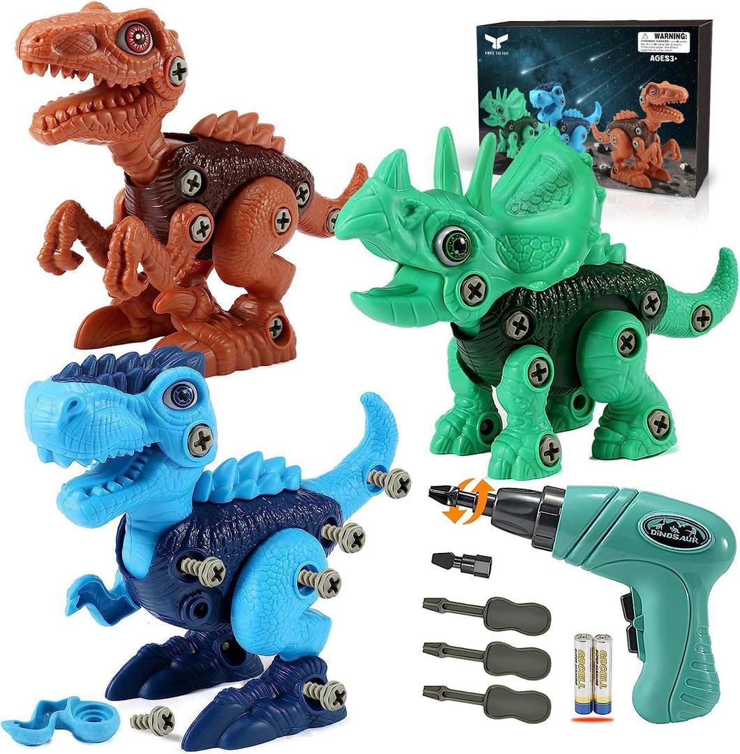 Dinosaur STEM Toys for Kids 3-5, Take Apart Dinosaur Toys with Electric Drill, Educational Building Toy & Construction Set, DIY Christmas Birthday Gifts for 3 4 5 6 7 8 Years Old Boys and Girls (Green)