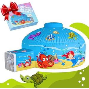 Skywin Inflatable Air Tent for Kids (77” x 50”), Perfect for Social or Solo Imaginative Play, Blow Up Tent, Sets Up and Stores Away in Seconds, Toddler Playhouse (Fan NOT Included) (Blue Ocean)