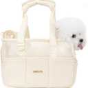 Dog Purse Carrier for Small Dogs Rabbit cat with Large Pockets, Cotton Bag, Dog Carrier Soft Sided, Collapsible Travel Puppy Carrier (Beige Breathable, 13.6" L x 6.5" W x 10.0" H)