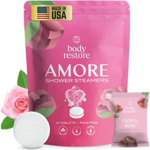 Body Restore Shower Steamers Aromatherapy 15 Pack - Mothers Day Gifts for Mom, Grandma, Birthday Gift for Dad, Daughter, Best Friend, Travel Essentials, Stress Relief, Self Care - Rose
