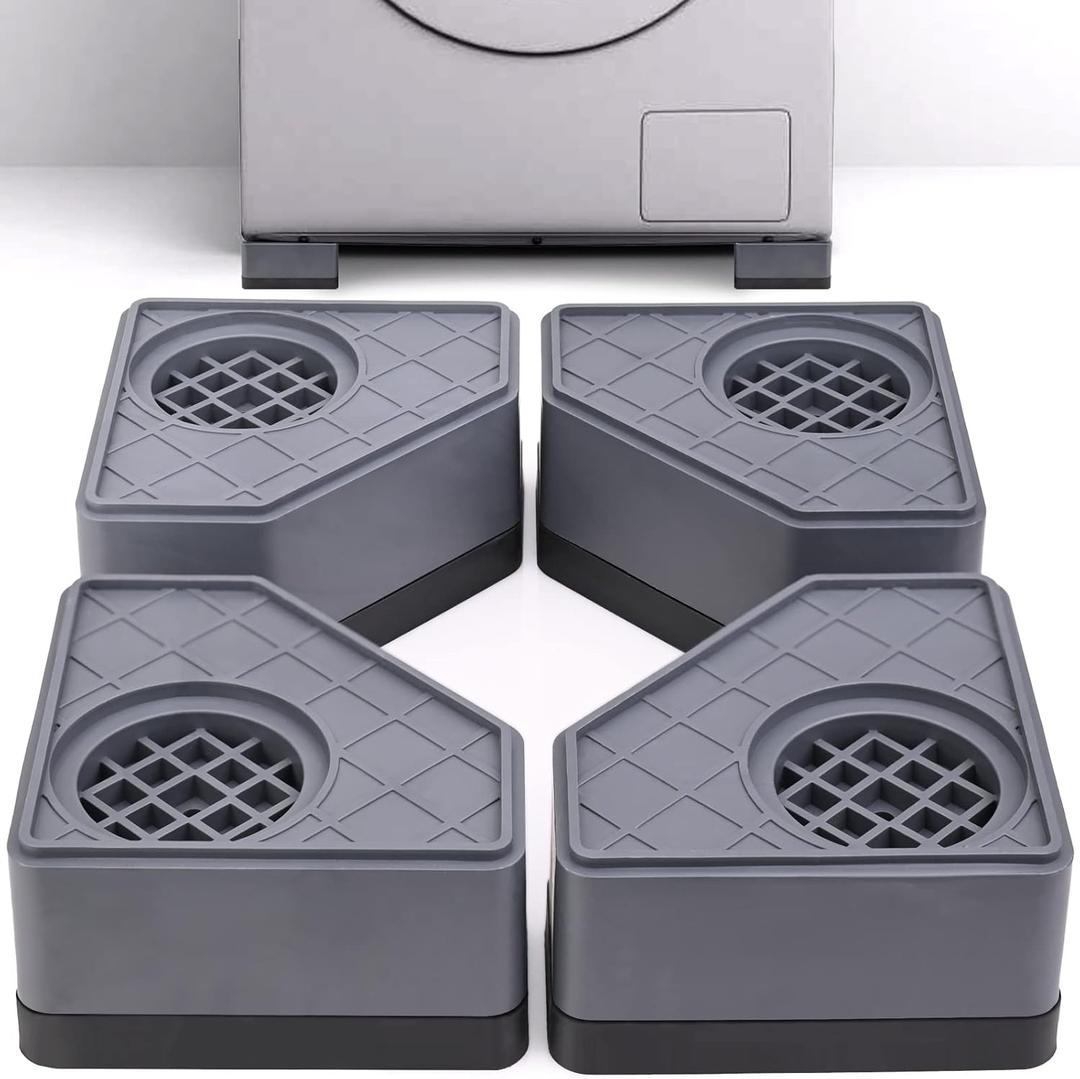 Anti Vibration Pads for Washing Machine - Washer and Dryer Pedestals High Hard Wearing Square Rubber Foot Pads, Noise Cancelling and Shock Support Protects Pedestals (4 Pcs) (Increase 1.8 inch)