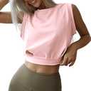 ARRIVE GUIDE Crop Top Athletic Shirts for Women Cute Sleeveless Yoga Tops Running Gym Cotton Cropped Workout Clothes (Pink, M)
