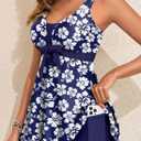 Aleumdr Women Printed Two Piece Tankini Swimsuits Tummy Control Swim Dress High Waisted Boyshort with Pockets (Blue, XXL)