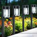 Mancra Solar Pathway Lights Outdoor, 10 Pack Metal & Glass Solar Lights Outdoor Waterproof Landscape Path Lights, Cool White