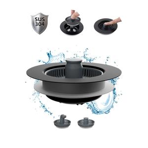 Hibbent Upgraded 3 in 1 Kitchen Sink Drain Strainer and Stopper Combo, Stainless Steel Metal Pop Up Sink Stopper, 3 Anti-Clogging Basket Strainer with Handle for US Standard 3-1/2 Inch Drain, Black