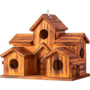 Bird Houses for Outside,Outdoor 5 Hole Bird House Room for 5 Bird Families Bluebird Finch Cardinals Hanging Birdhouse for Garden (Brown - Set of 1)