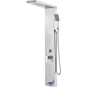 VEVOR Shower Panel System, 5 Shower Modes, LED Shower Panel Tower, Rainfall, Waterfall, 2 Body Massage Jets, Tub Spout, Handheld Shower Head with 59" Hose, Stainless Steel Wall-Mounted Shower Set
