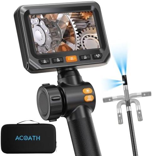 Acoath Two-Way Articulating Borescope, Endoscope Camera with Light, Dual-Lens 1080P Industrial Inspection Camera, 4.3" IPS Screen, 32GB Card, IP67 Waterproof Sewer Tools - 5FT