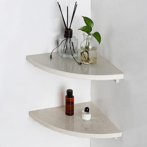 Koville Italian Marble Corner Shower Shelf for Bathroom, 10'' Marble Corner Shelves for Bath, Wall Mounted Stone Corner Shower Caddy, No Drilling Adhesive Shower Shelf - Sahara Sand (2-Layer)