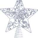 Blulu Christmas Star Tree Topper 10 Inch Glittered 3D Metal Star Treetop Topper Christmas Hollow Sequin Tree Decoration for Xmas Holiday Party Decoration Indoor(Silver)