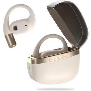 ZIHNIC True Wireless Open Ear Headphones with Mic,Bluetooth Earbuds with Earhooks,XP5 Sweatproof,Fast Charging,35Hrs Playtime,Compatible with Anyphone-Beige