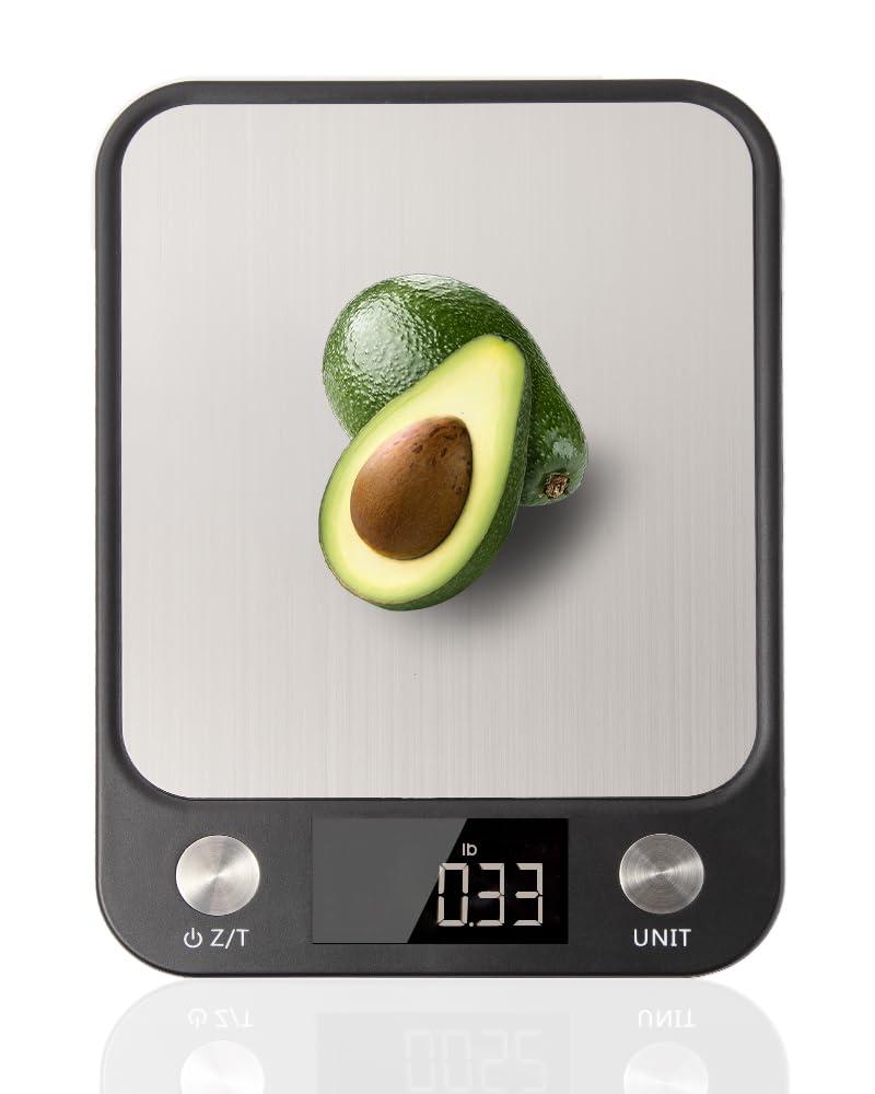 Brigii Food Scale,Digital Kitchen Scale, Stainless Steel, Weight in Grams, Ounces, Milliliters and Pounds, Ideal for Meal Prep, Cooking, and Baking