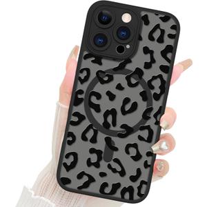 Fiyart Designed for iPhone 16 Pro Case Matte Cheetah Print Design Compatible with MagSafe Wireless Charging,Cute Leopard Print Anti-Scratch Translucent Phone Cover for Women Girls Men 6.3"-Black