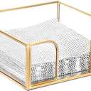 Sumnacon Cocktail-Sized Napkin Holder Square Glass Napkin Holder Table Gold Stylish Cocktail Napkin Holders for Kitchen Dining Table Counter,Decorative Napkin Basket for Picnic Wedding Party
