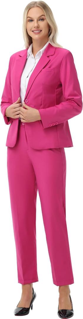 Womens Suits 2 Piece Set Business Fuchsia Pants Suit for Women Dressy Work Professional Slim Fit, Size 16