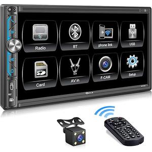 PLZ MP-902 Double Din Car Stereo, 7 Inch Full HD Capacitive Touchscreen Car Radio Receiver with Mirror Link, Bluetooth 5.1, Backup Camera, Steering Wheel Control, Subw, FM/AM Car Radio, USB/TF/AUX