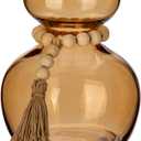 Hollyone Amber Glass Vases Bud Vase for Flowers Vintage Modern Short Vases with Wooden Beads Small Glass Vase for Centerpieces Home Table Shelf Living Room Wedding Decorations (Style 4)