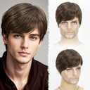 YYHR Mens Short Brown Wig Realistic Natural Male Side Part Wig Synthetic Heat Resistant Natural Halloween Cosplay Hair