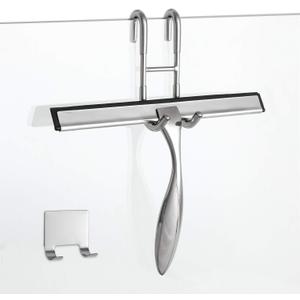 Simtive 10-Inch Shower Squeegee Set, Includes Shower Door Hook and Adhesive Hook, Squeegee for Shower Doors, Mirror and Window, Silver