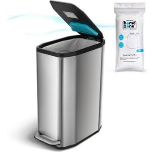 Home Zone Living 13 Gallon Slim Kitchen Can with CleanAura Odor Control, Stainless Steel, Silver, 50 Liters
