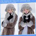 4 Pcs Winter Faux Fur Set for Women Fur Collar Scarf Wrap Winter Fuzzy Bucket Hat Ear Muffs Foldable Wrist Cuffs Accessories