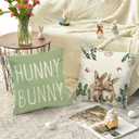 Happy Easter Bunny Pillow Covers Cross Hydrangeas Flower 18 x 18 Inch Throw Pillows, Spring Anniversary Celebration Seasonal Decorative Farmhouse Cushion Case for Sofa Couch Set of 4
