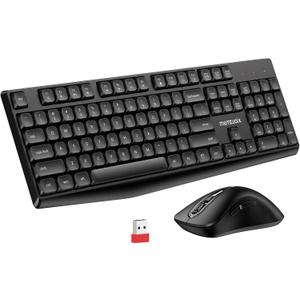 Wireless Keyboard and Mouse Combo, memzuoix 2.4G Full-Size Ergonomic Keyboard Mouse Set, Lag-Free Cordless One USB Receiver for PC, Laptop, Windows, Mac (Black Keyboard + Black Mouse)