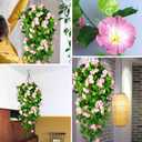 Artificial Fake Hanging Flowers Plants Basket for Spring Outdoor Outside Decoration, UV Resistant Faux Plastic Fabric Flower Morning Glory Wisteria Petunia for Garden Porch Patio Balcony Yard Decor