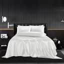 HommxJF 4pc White Breathable Satin Sheets Set  Twin Size with 1 Flat Sheet, 1 Deep Pocket Fitted Sheet, 2 Pillowcases