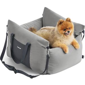 Lesure Small Dog Car Seat for Small Dogs - Soft Dog Booster Seat for Car with Storage Pocket and Clip-On Safety Leash and Thickened Memory Foam Filling, Pet Carseat Travel Carrier Bed, Grey