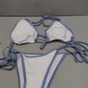 GORGLITTER Women's Contrast Binding Triangle Bathing Suit Halter Swimsuit Tie Side Thong Bikini Set, S, Whit