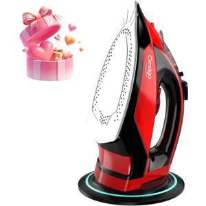 1500W Cordless Iron for Clothes, Wireless Steam Iron with Rapid Heating & Auto Shut Off, for Effective Wrinkle Removal (Red)