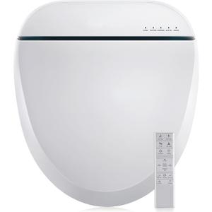 Bidet Toilet Seat, Round, Smart Unlimited Warm Water, Electronic Heated Toilet Seat with Remote Control, Turbo Wash, Dryer, Rear and Front Wash, Slow Closes, Night Light, White, 102DS-W