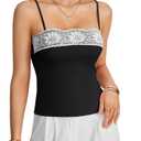 Umenlele Women's Adjustable Straps Lace Trim Slim Fit Casual Going Out Cami Shirts Black Small
