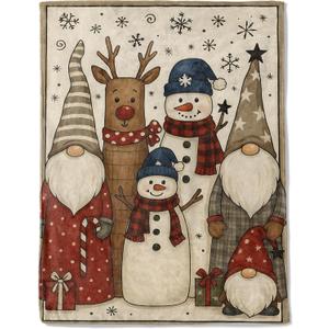 Christmas Decorative Blanket, Gnome Reindeer Snowman Snowflake Print Throw Decoration, Soft Flannel Winter Blankets for Couch Bed Sofa, Holiday Home Decor, Xmas Festival Gifts 50x60 Inch
