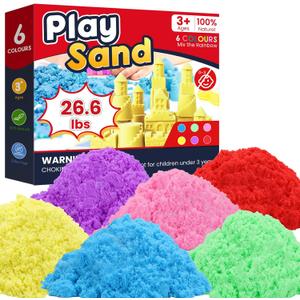 FURWEY Play Sand,26.6lbs 6-Color Sensory Sand,Kids Shaping Sculpting