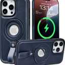 Butaiga for iPhone Air Leather Case with Stand, AntiSlip Grip Ring, Fits for MagSafe (Blue, iPhone Air)