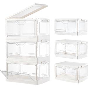 Stackable Plastic Storage Bins with Lids, Foldable Closet Organizers and Storage, 3 Drawer Storage OrganizerClear Stackable Containers for Wardrobe,Bedroom,Office,Dorm