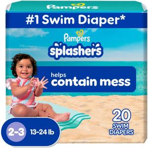 Pampers Swim Diapers - Splashers - Size 2-3, 20 Count, Gap-Free Disposable Baby Swimming Pants