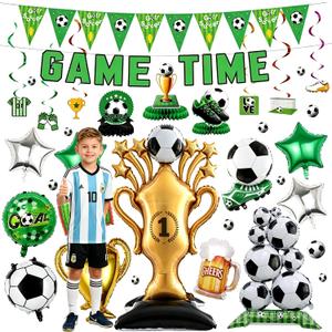 SnapVibe Soccer Party Decorations Kit - 23 Pcs: World Cup & Soccer Birthday Party Supplies with Balloons, Banner, Swirl Streamers & Honeycomb Balls - Table Centerpiece Set for Soccer Game Day