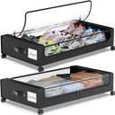 Under Bed Storage with Wheels, 2-Pack Underbed Storage Containers with Clear Lids, Under Bed Shoe Storage Organizer, Rolling Under the Bed Storage Bins for Clothes Shoes Blankets (Black)